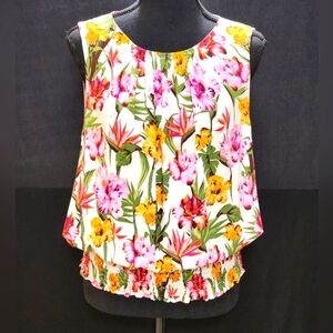 INC International Concepts White Floral Sleeveless Blouse